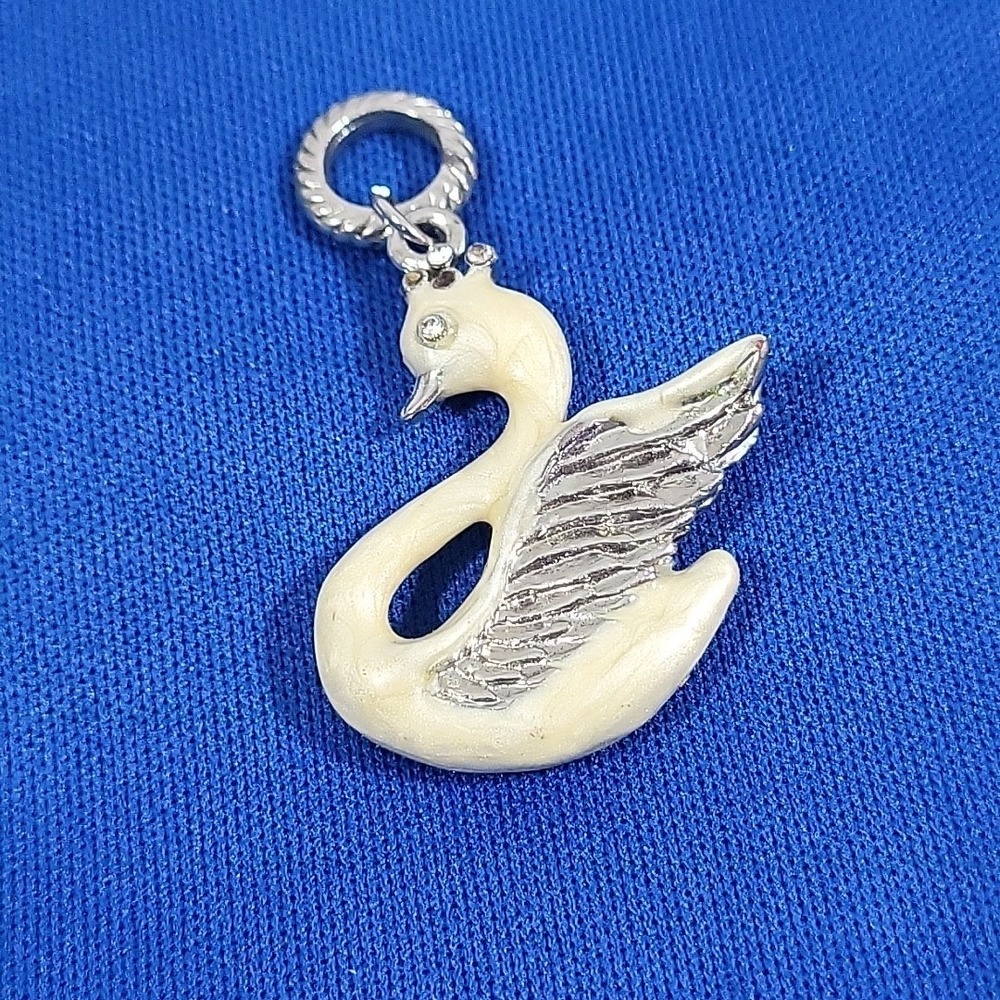 Silver-Tone Swan Pendant Charm Shimmer Rhinestone Jewelry Making Craft